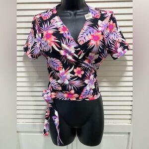 PINK Victoria’s Secret Tropical/Floral Pink/Purple/Black Wrap Top‎ Size L NWT